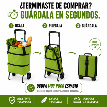 Bolsa plegable 2 en 1 RollCart® 🛒 Mayor capacidad - Cuida tu espalda - Compras en un sólo viaje