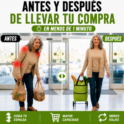 Bolsa plegable 2 en 1 RollCart® 🛒 Mayor capacidad - Cuida tu espalda - Compras en un sólo viaje
