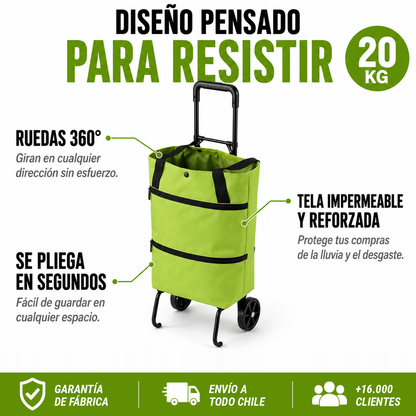 Bolsa plegable 2 en 1 RollCart® 🛒 Mayor capacidad - Cuida tu espalda - Compras en un sólo viaje